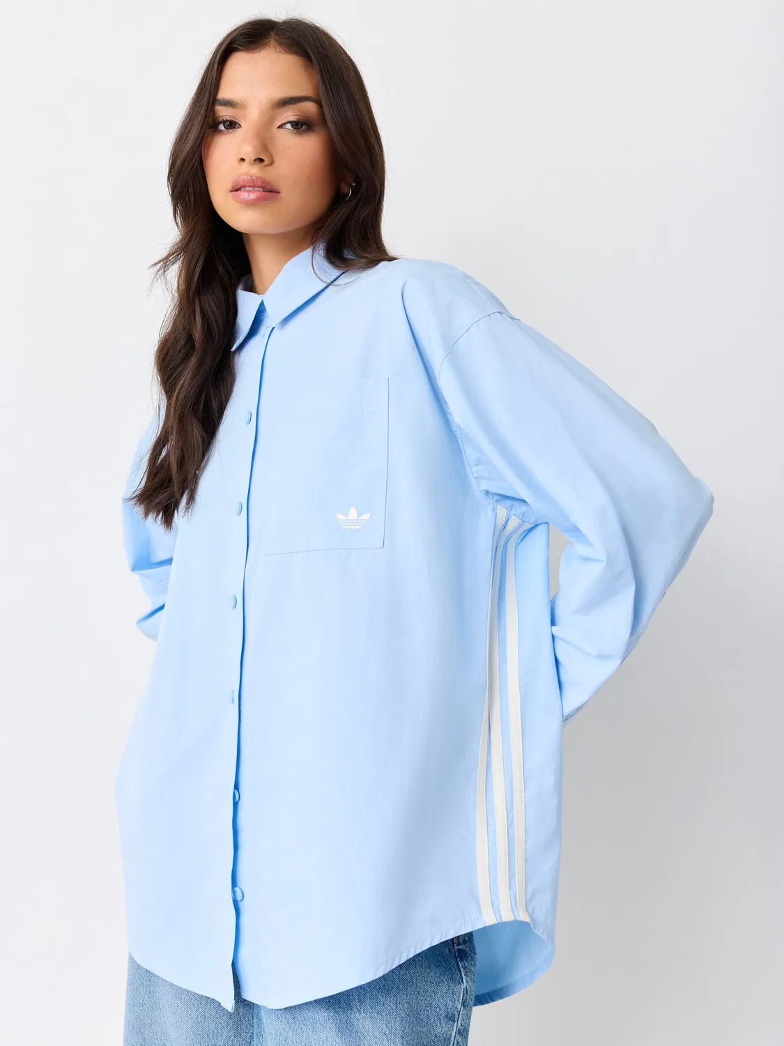 Голубая рубашка с 3 полосками adidas Originals