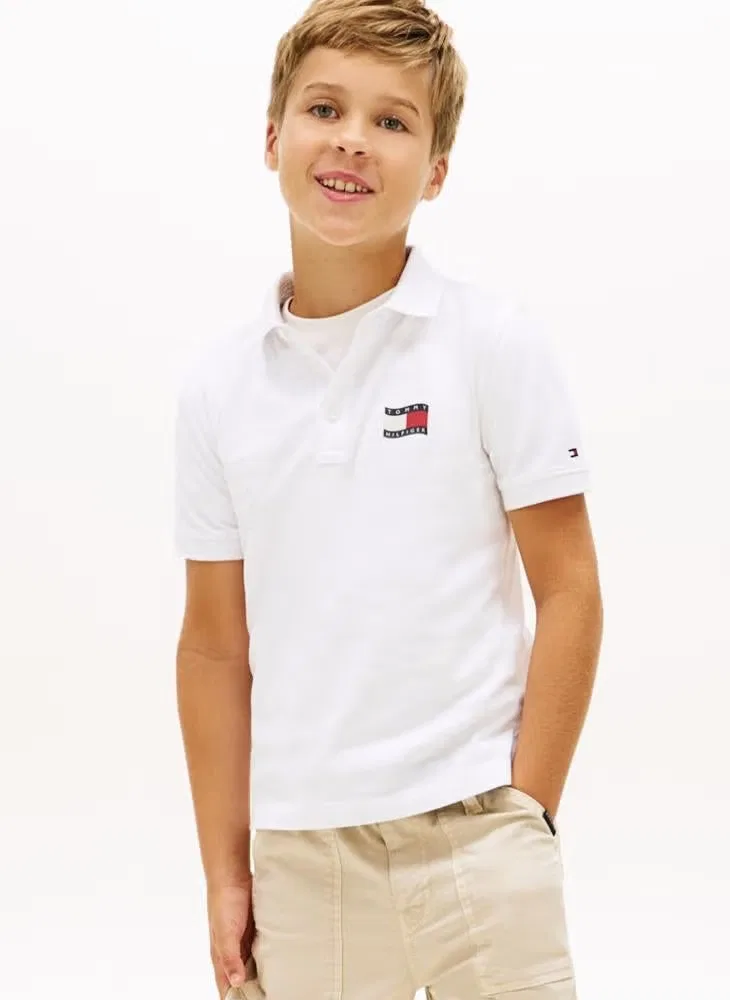 Поло с волнистым флагом, хлопковое, Regular fit, Tommy Hilfiger, белый