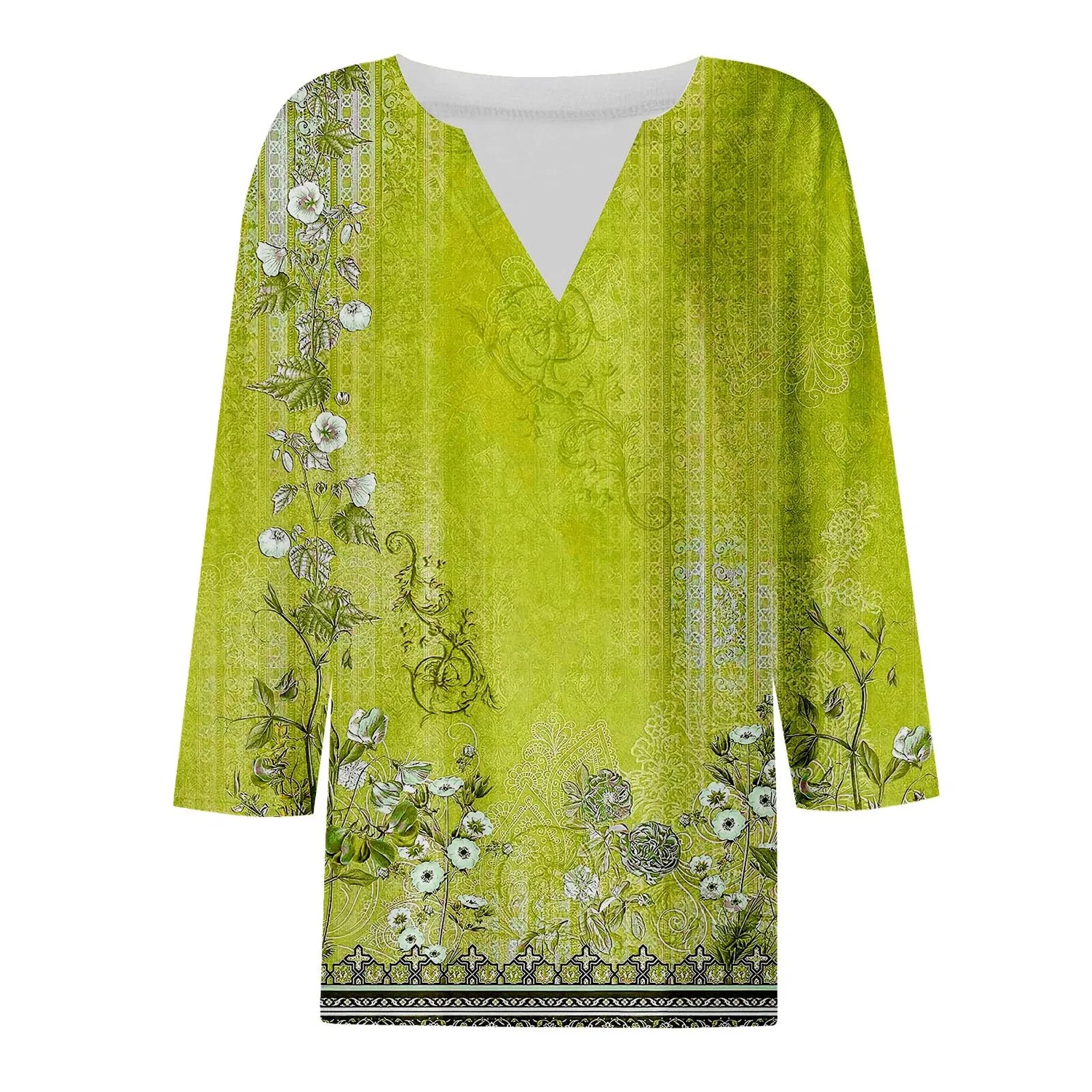 Женская блуза с принтом Women Blouses 3/4 Sleeve V Neck Casual Elegant Summer Boho Floral Print Blouses, 42#giallo — фото 3