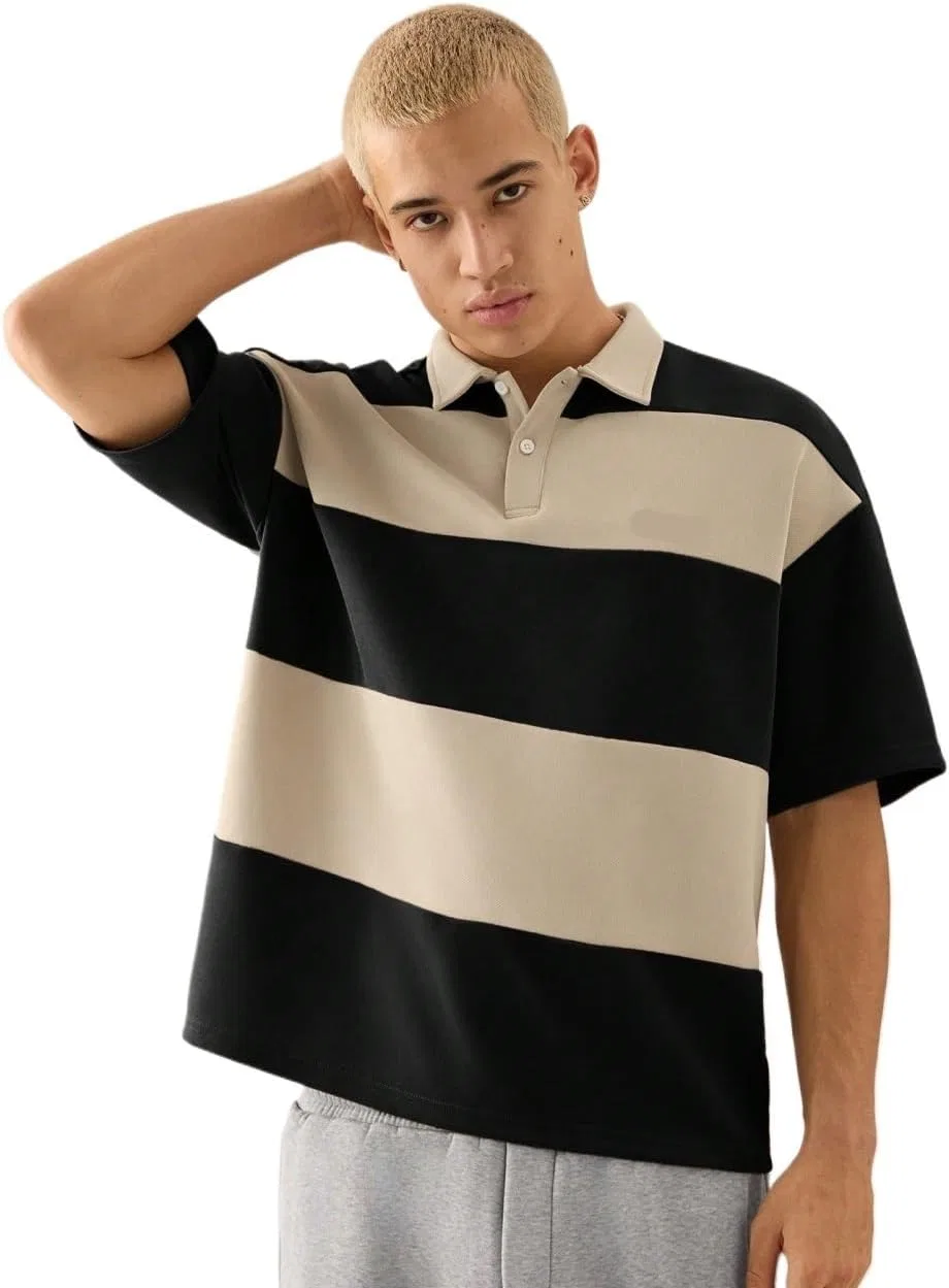 Мужская свободная футболка с коротким рукавом из трикотажа, Black