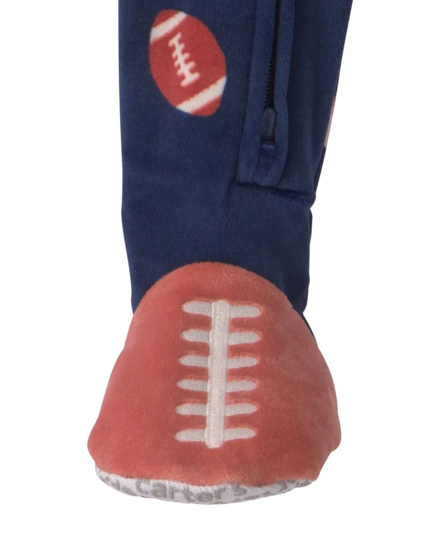 Пижама-слип с закрытыми стопами и молнией, Carters Baby Boys' Football 2-Way Zip Dream Plush Snug-Fit Footed Pajama, Navy Blue — фото 3