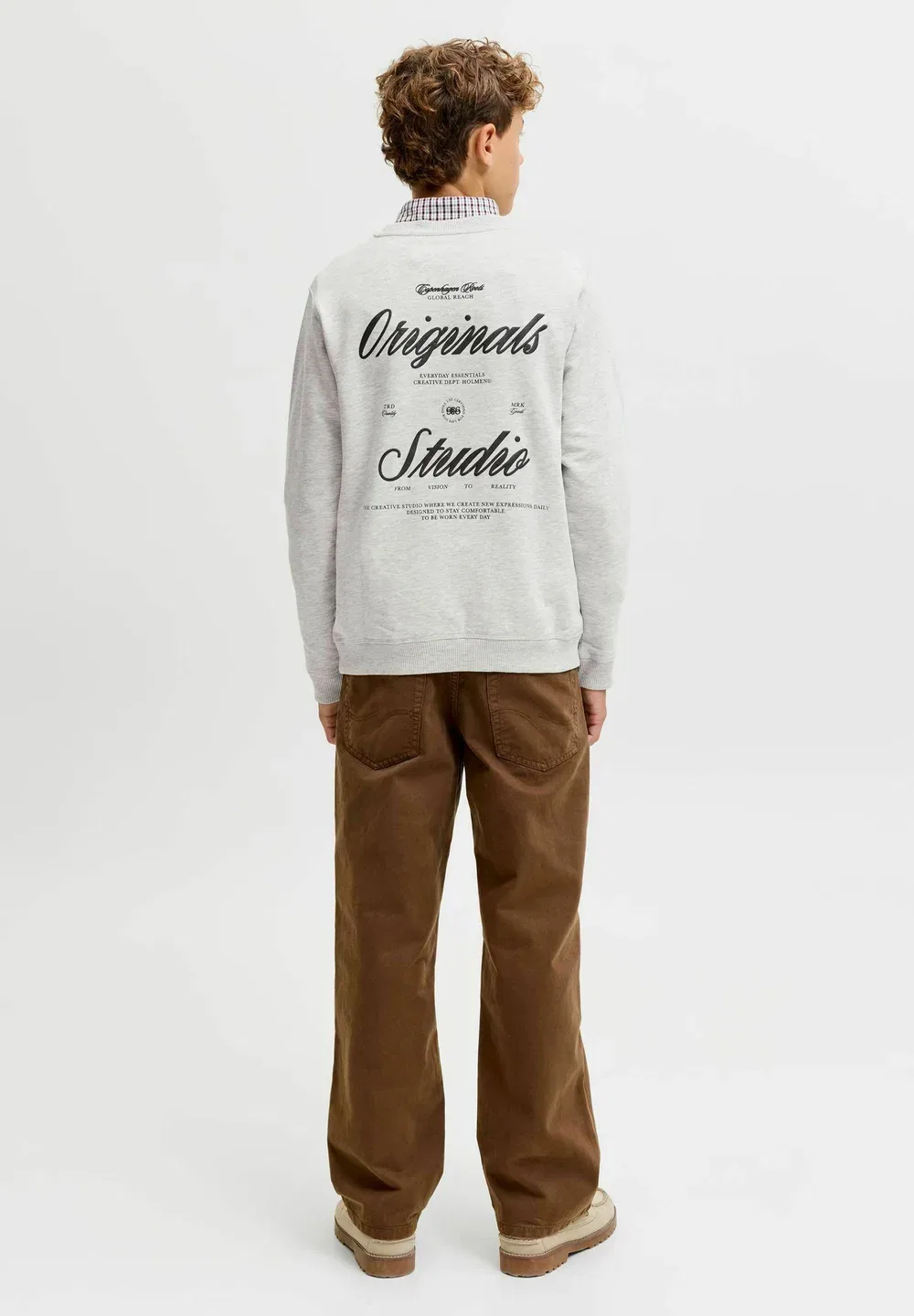 Толстовки с принтом на спине, толстовки для подростков - толстовка Jack & Jones Junior, White Melange — фото 2