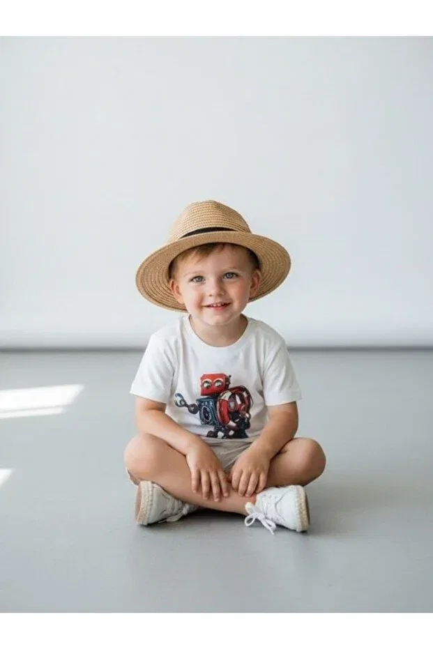 Детская футболка для мальчиков с принтом Robot Zekids, White — фото 3