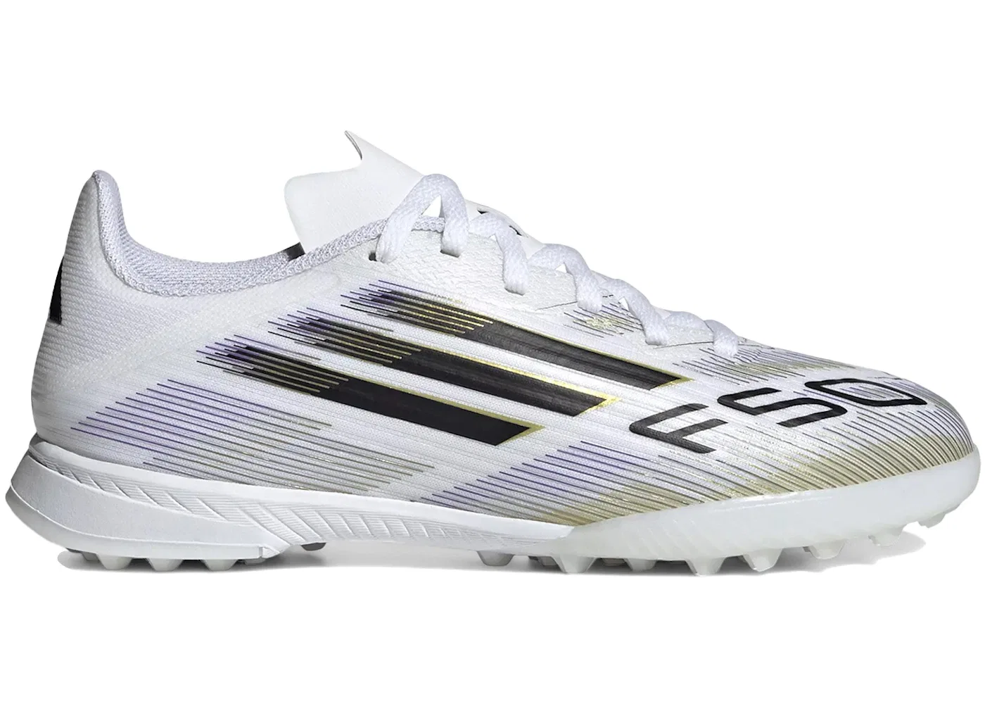 Детские кроссовки с турфом Adidas F50 League TF, Cloud White/Core Black/Gold Metallic