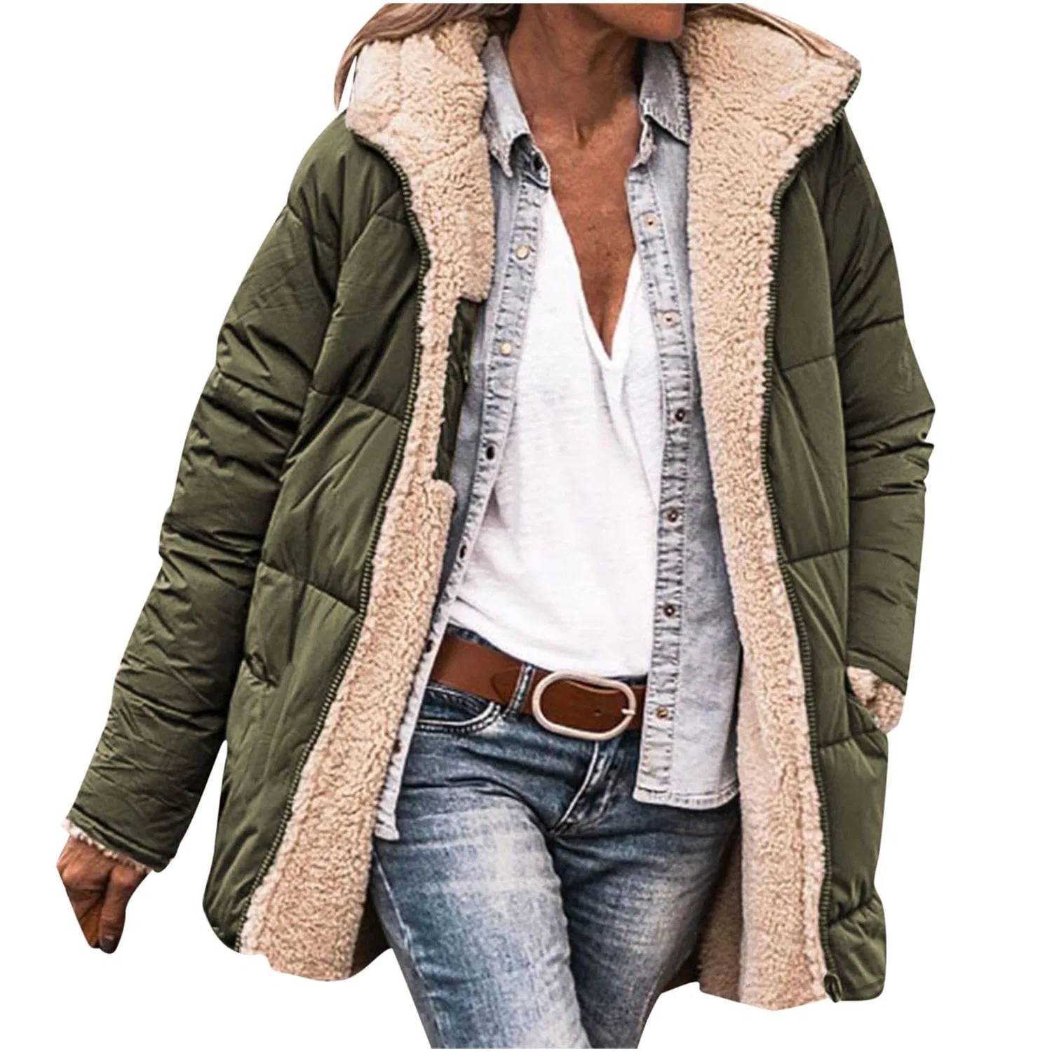 Женское зимнее пальто с капюшоном Longine, 03 Verde Militare
