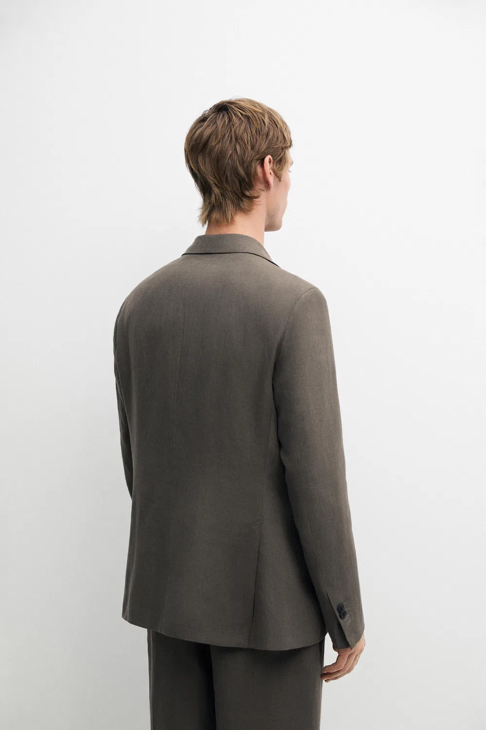 Блейзер из 100% льна Massimo Dutti, темно-зеленый — фото 3
