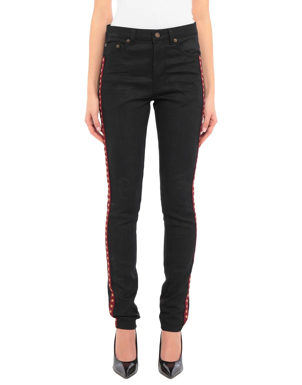 Женские джинсы с лампасами Saint Laurent, черный