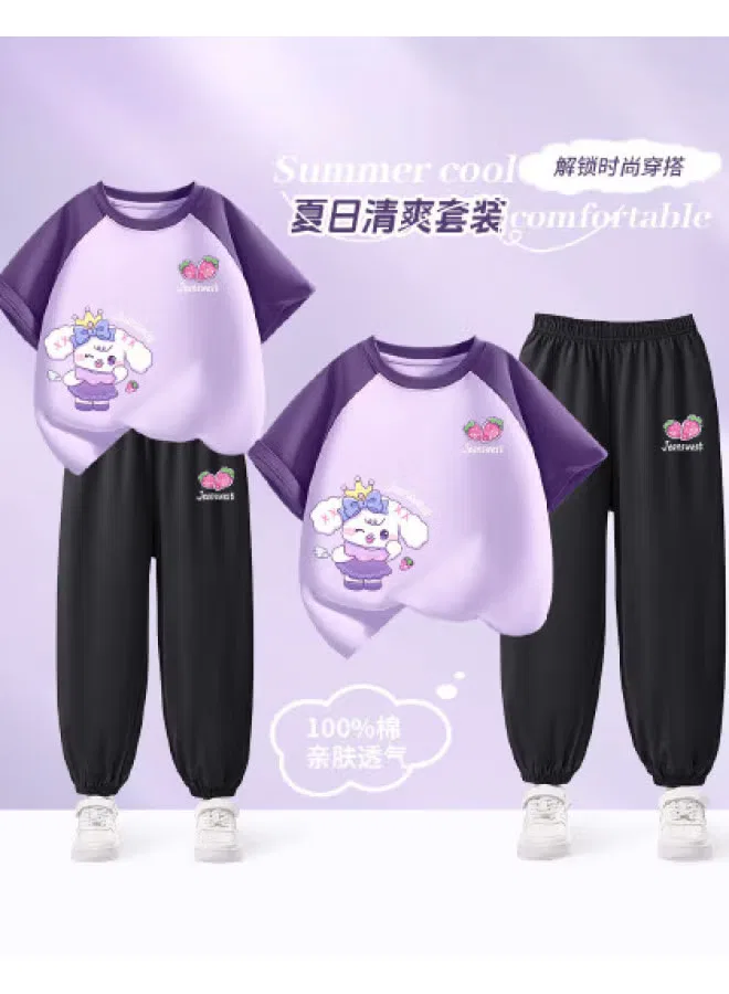 Комплект с коротким рукавом из хлопка, модель Girls outfit, Jeanswest, темно-фиолетовый
