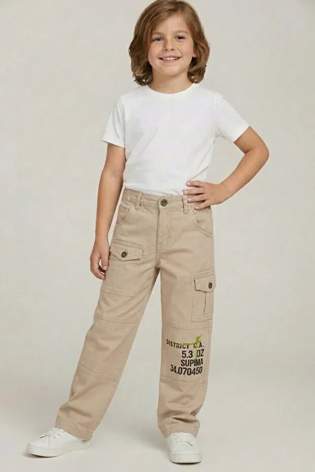 Детские брюки для девочек с принтом Happy Printed Mutlu Kids, Nude Color