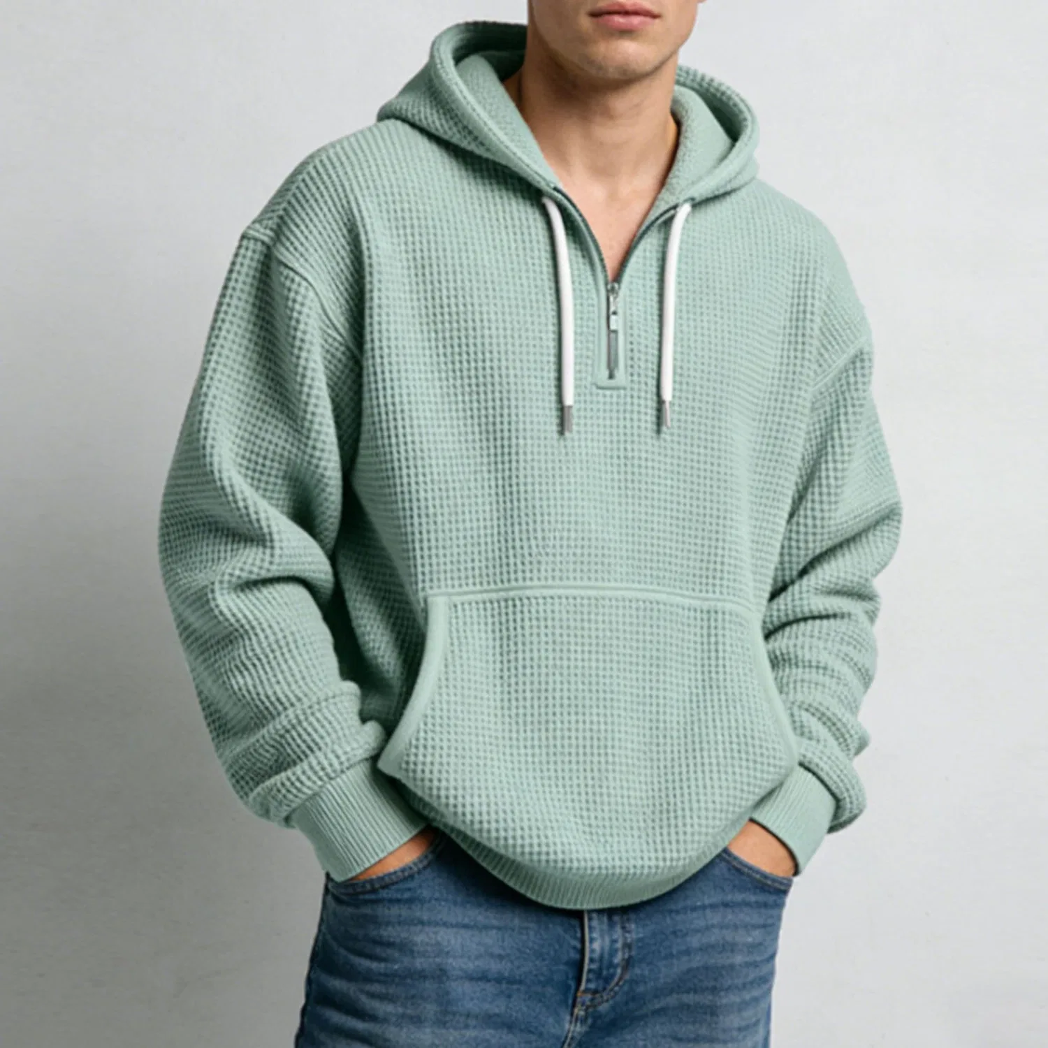 Мужская худи с длинным рукавом на молнии, Light Green — фото 3