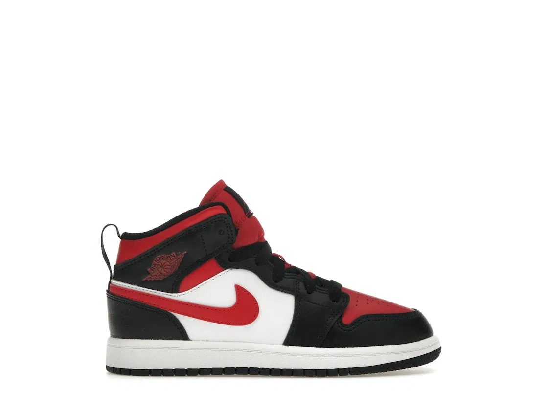 Детские кроссовки с перфорированным носком Jordan 1 Mid Jordan, Black/Fire Red-White