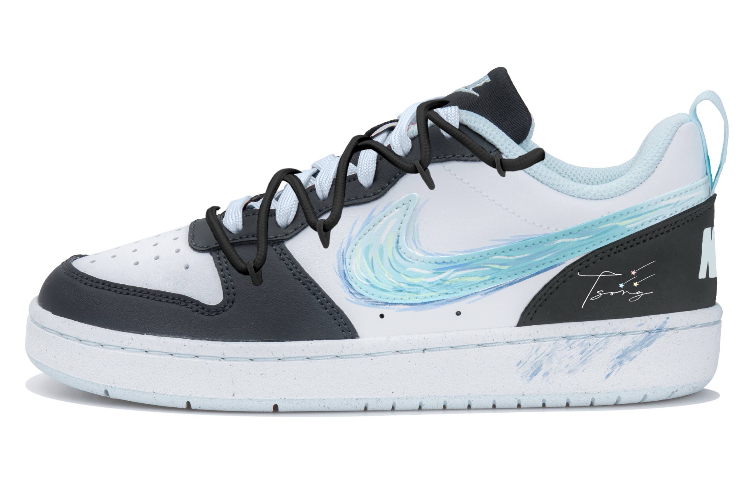 

Низкие детские кроссовки для скейтбординга Court Borough для подростков Nike, черный/белый/синий