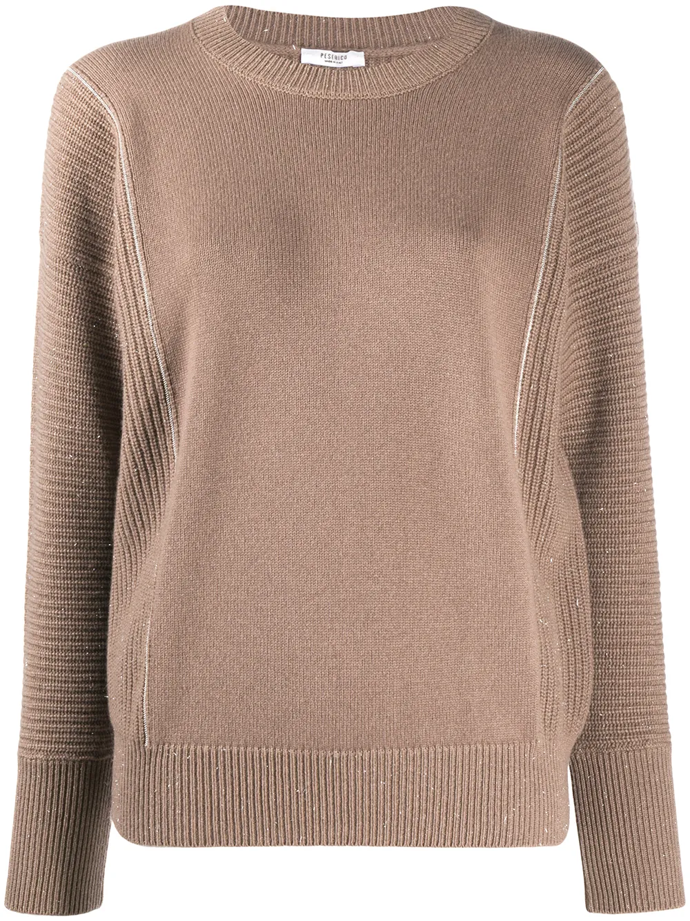 

Джемпер с круглым вырезом и вставками Peserico, коричневый