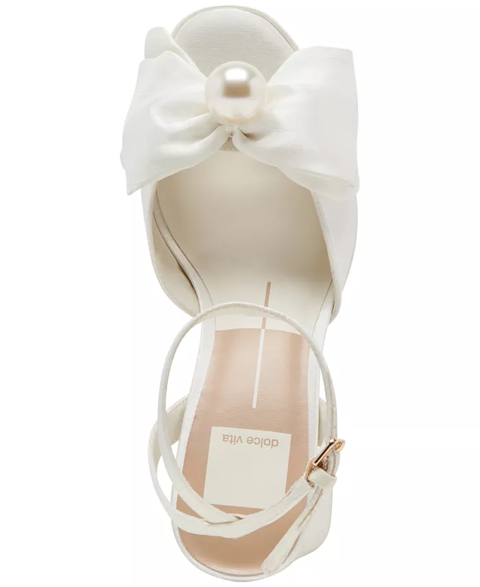 Женские босоножки на каблуке Patton Two-Piece Pearl Bow из сатина с бантом из жемчуга Dolce Vita, белый — фото 4