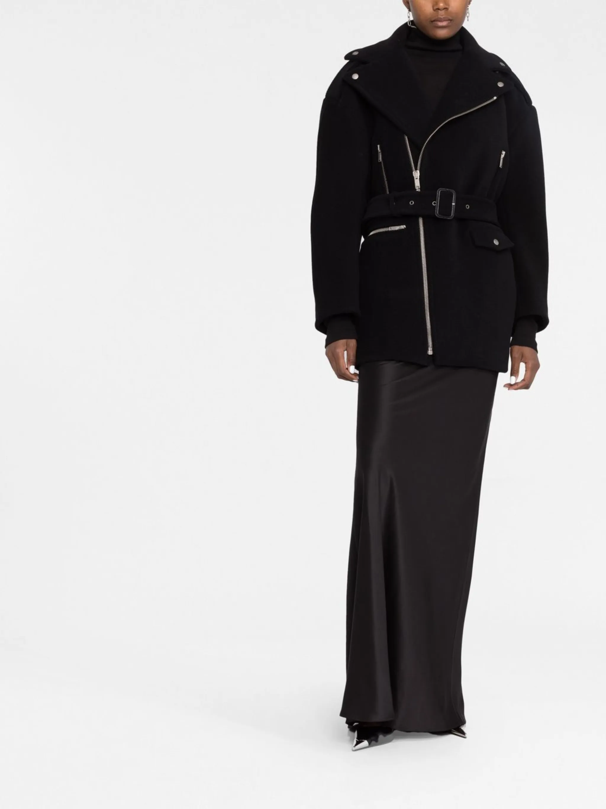 Пальто на молнии с заостренным воротником Saint Laurent, черный — фото 2