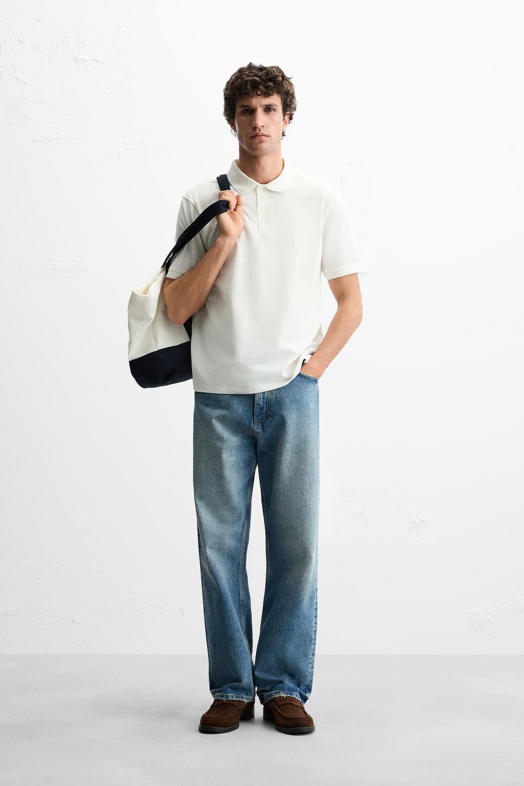 

Рубашка поло с базовой текстурой пике ZARA, экрю