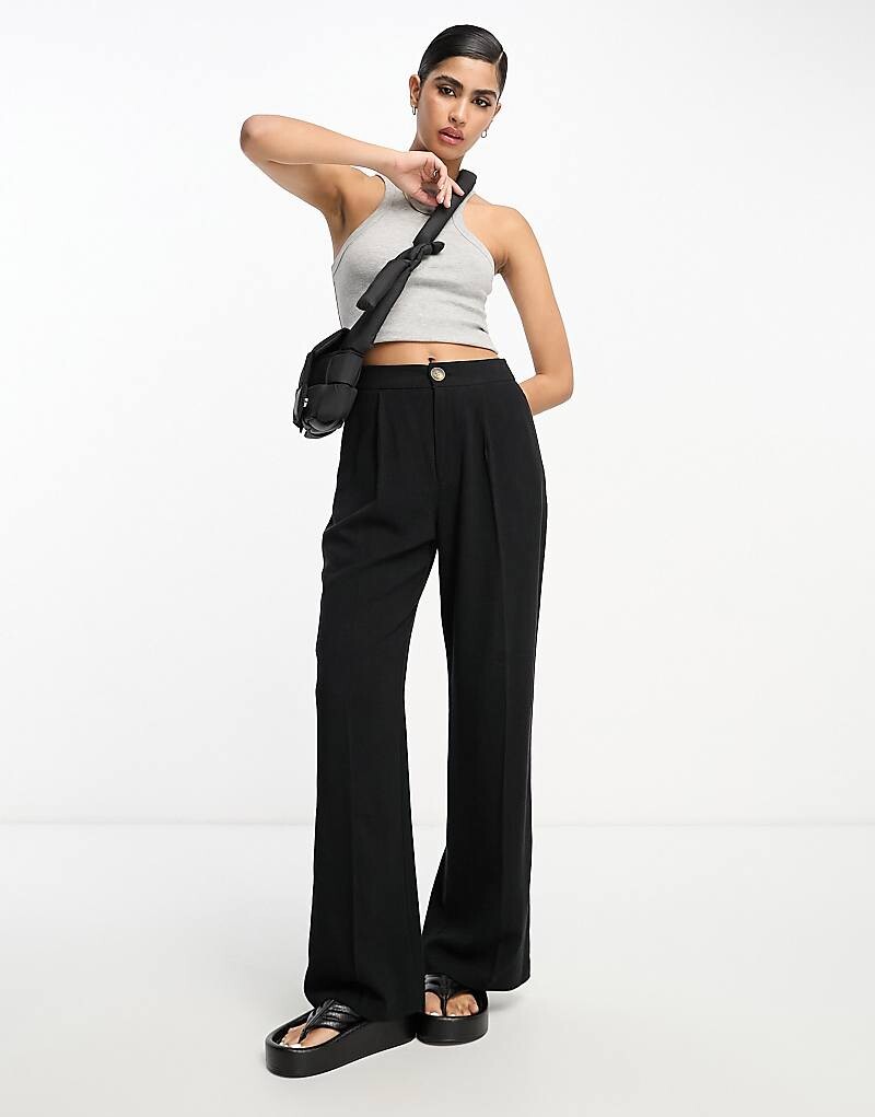 

ASOS DESIGN – Черные брюки свободного кроя из смесового льна