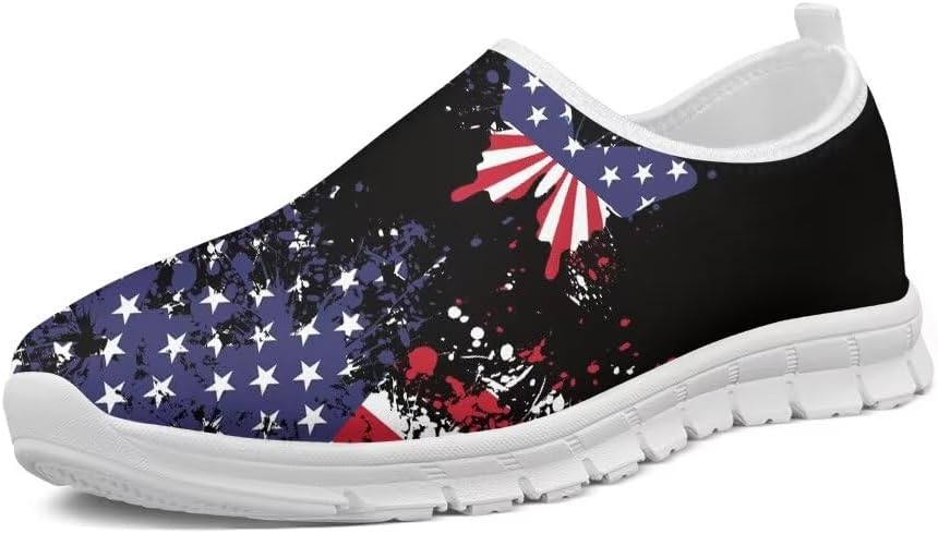 

Женские слипоны Forchrinse Hummingbird с цветами вишни, мужские прогулочные туфли, мягкие легкие модные спортивные кроссовки с поддержкой свода, повседневная рабочая обувь, American Flag Butterfly