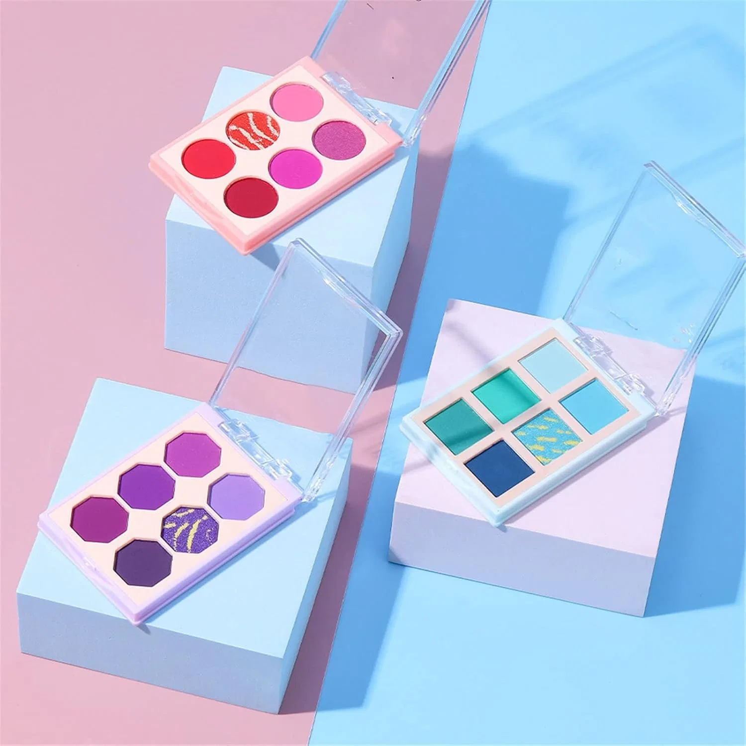 Тени для век Mini Eyeshadow Palette, 6 цветов, матовые и блестящие, синие, бренд No Brand — фото 4