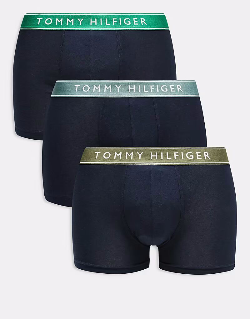 

Комплект из 3-х спортивных трусов Tommy Hilfiger на каждый день, темно-синего цвета с зелеными поясами