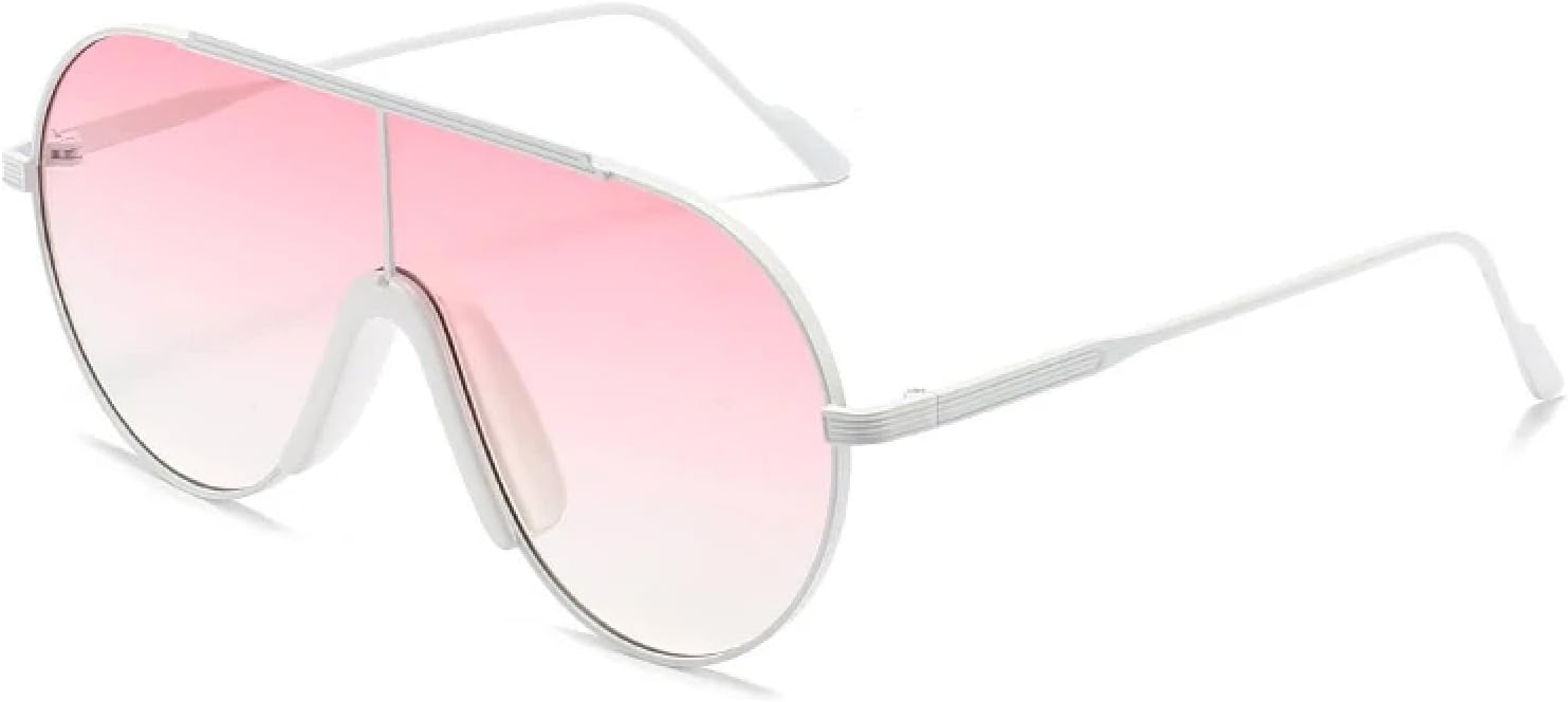 

Популярные овальные панк-солнцезащитные очки для женщин и мужчин, модные винтажные очки в крупной оправе, очки для вождения с защитой от УФ-излучения UV400 TKKTLLT, White Pink