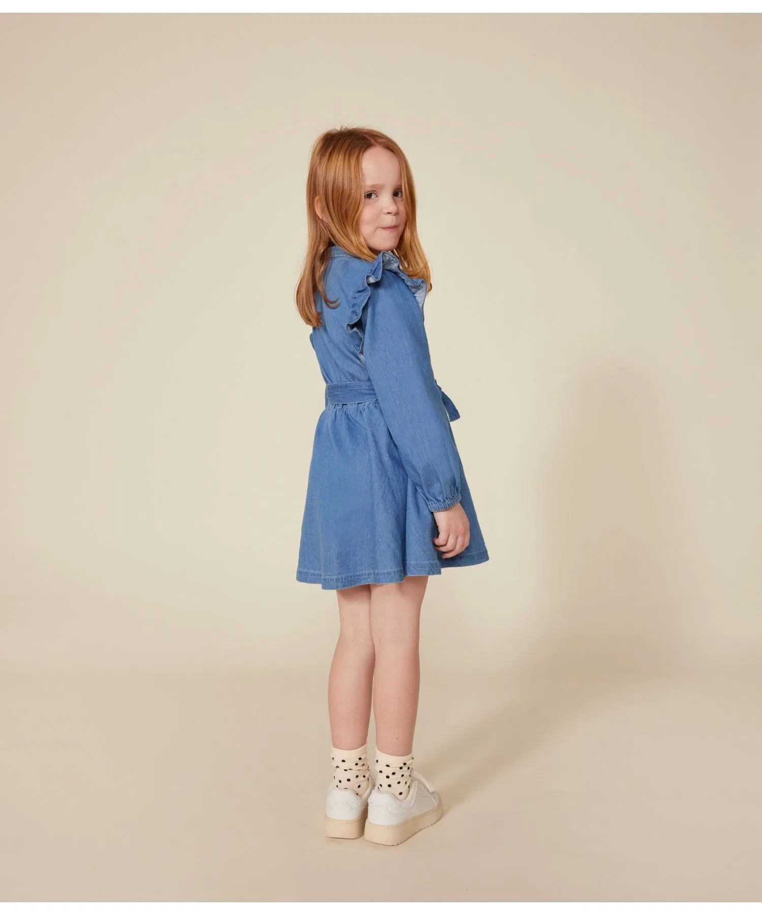 Детское платье PETIT BATEAU с длинным рукавом из денима — фото 2