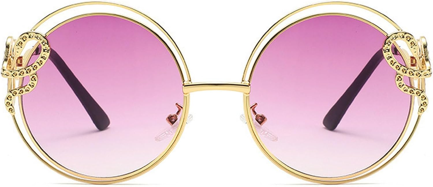 

Винтажные круглые солнцезащитные очки для женщин, увеличенного размера, 2025 год, роскошные очки в металлической оправе, нестандартная форма, солнцезащитные очки для женщин, защита от УФ-излучения UV400 mincl, Purple