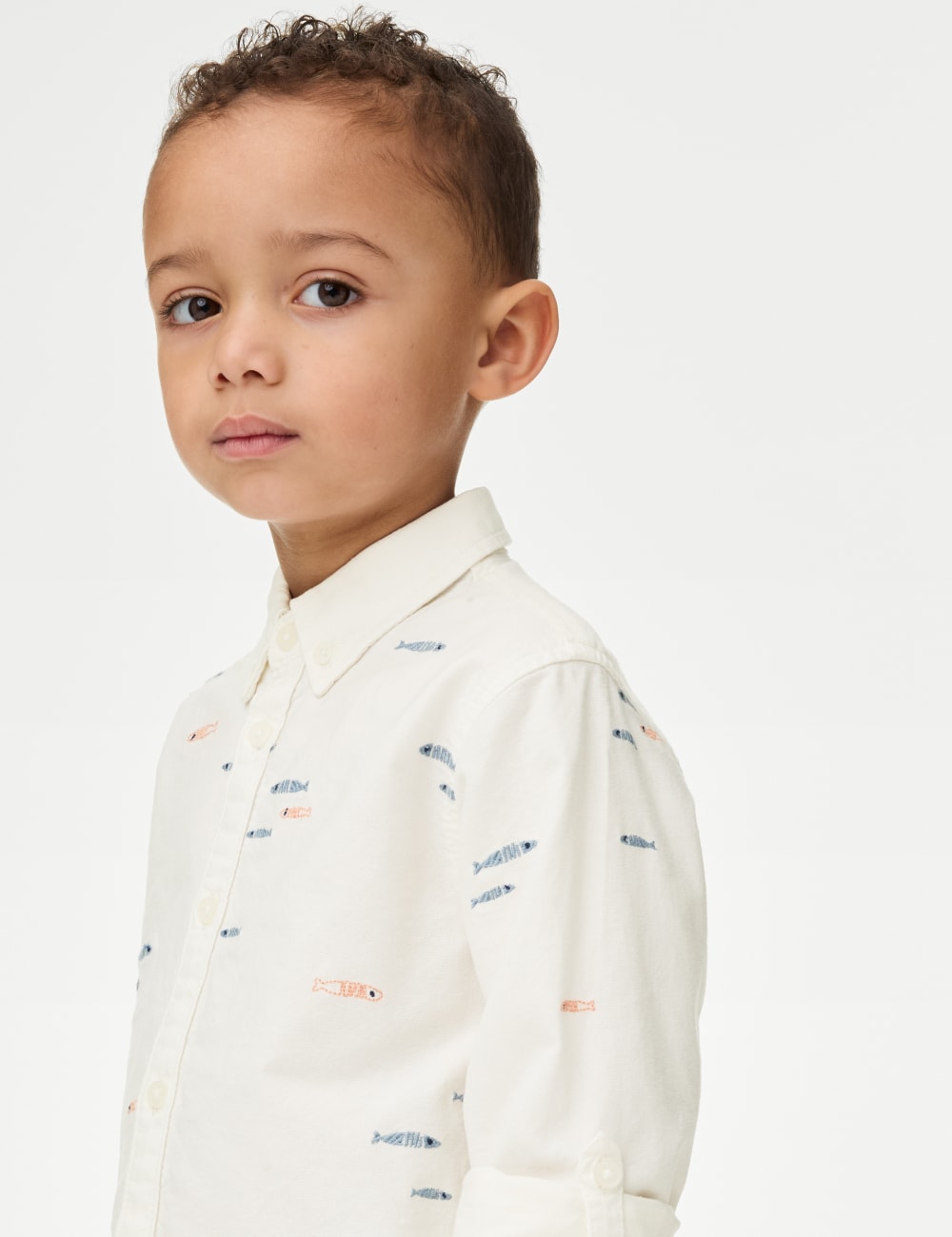 

Рубашка Оксфорд из чистого хлопка с вышитым рисунком рыб Marks & Spencer, экрю