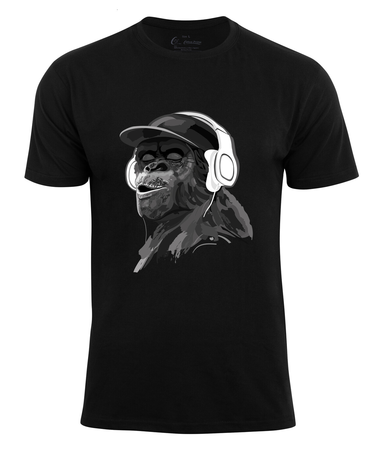 

Футболка Cotton Prime mit Affenmotiv Monkey mit DJ Kopfhörer, черный