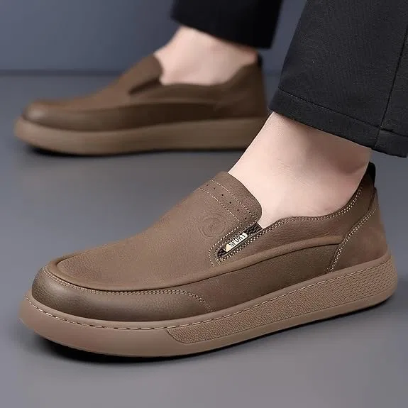 Мужские лоферы из кожи, мягкая подошва, Khaki FYEONCVS — фото 2