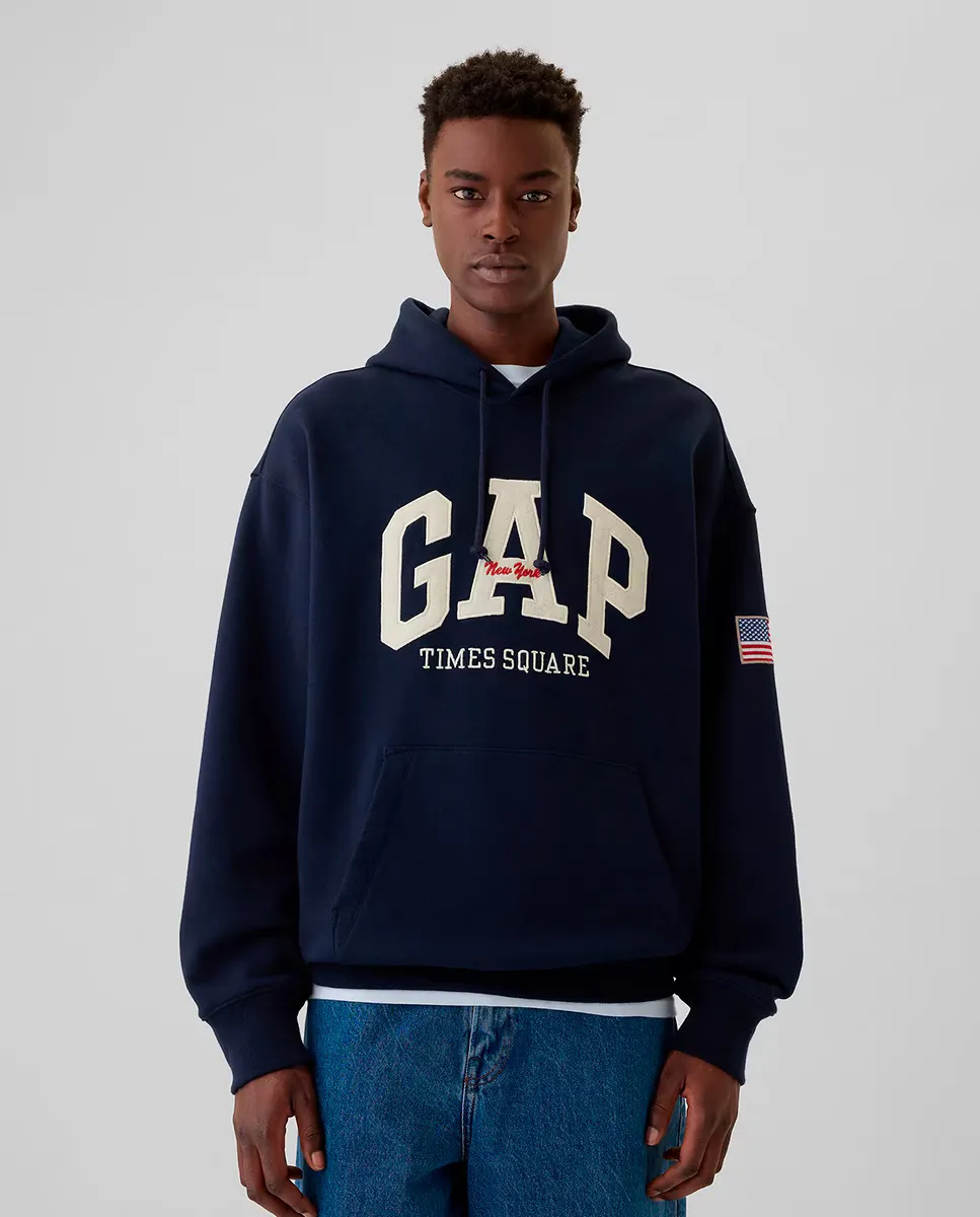 

Мужская толстовка с капюшоном без молнии с логотипом бренда спереди Gap, темно-синий
