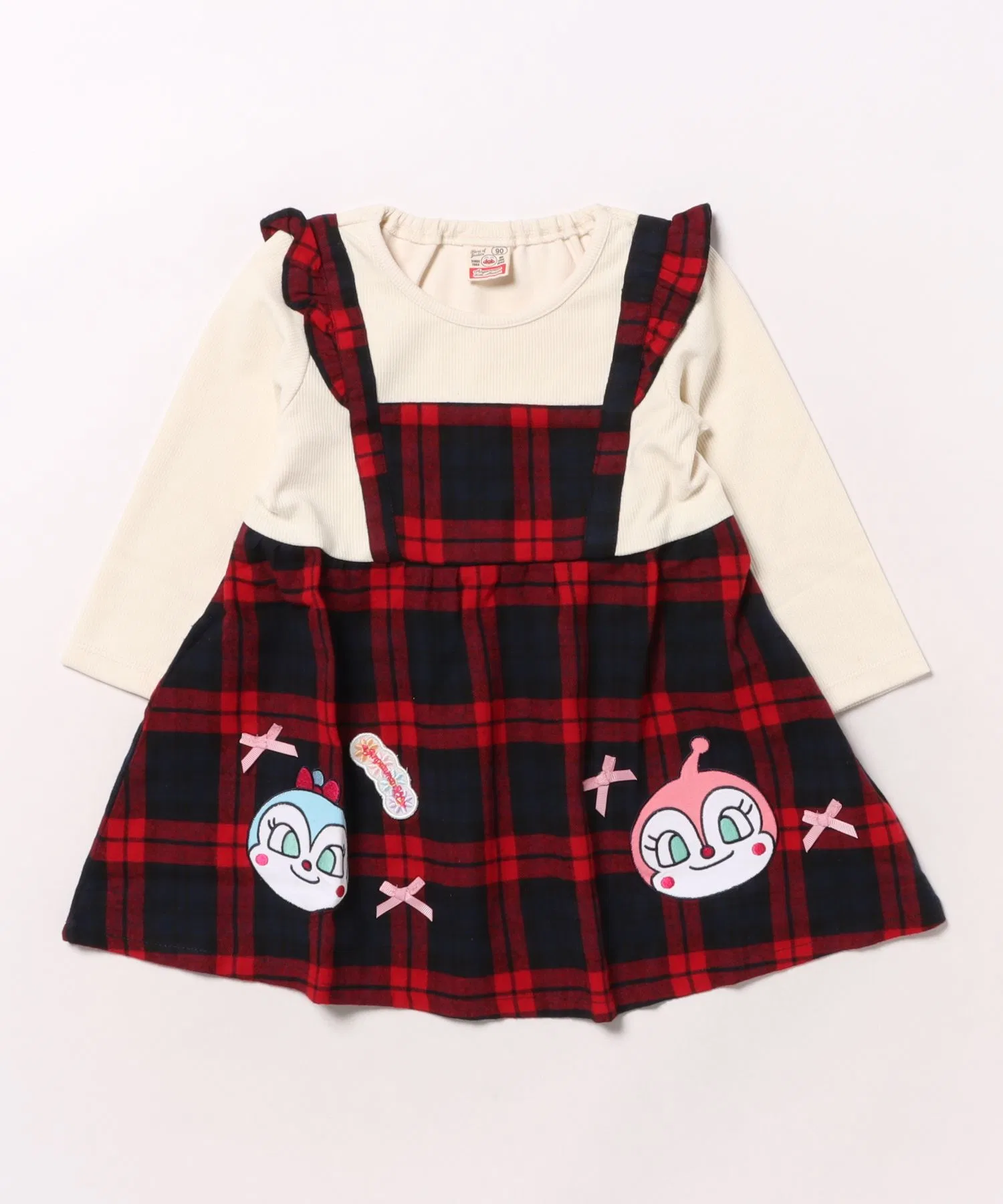 Детское платье-комбинезон в клетку ANPANMAN KIDS COLLECTION с аппликацией Докин-тян красное — фото 4
