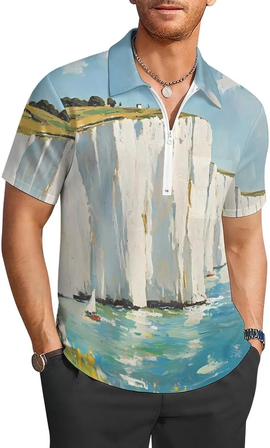 Мужское поло The White Cliffs of Dover с принтом, полиэстер, Multicolor
