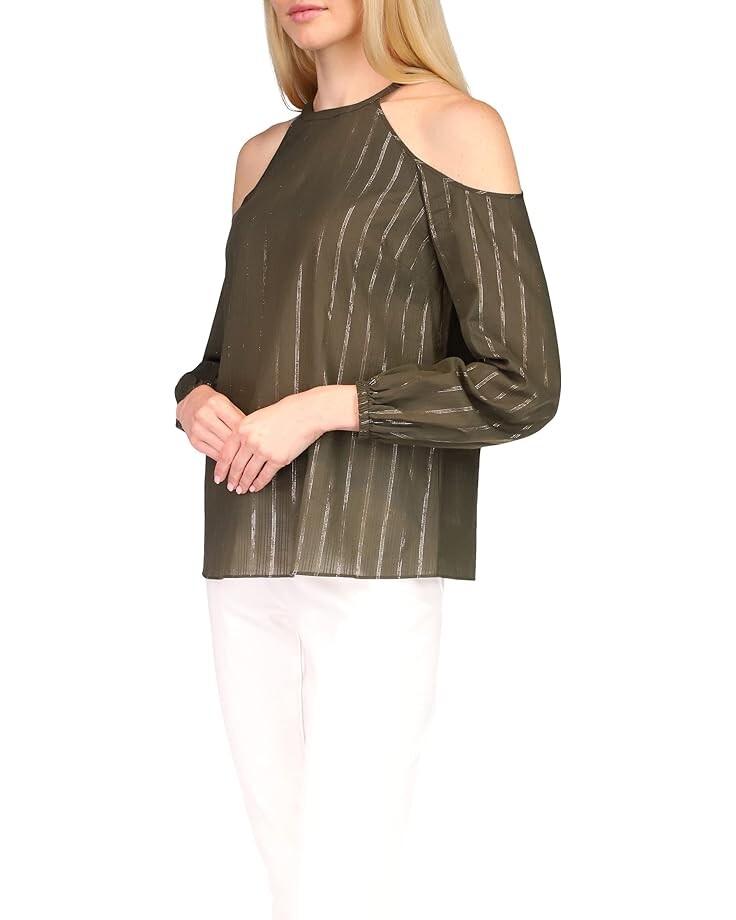 

Топ Michael Kors Metallic Stripe Cold-Shoulder Top, цвет Ivy