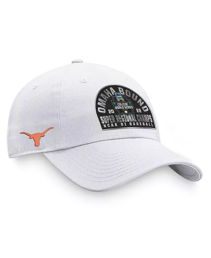 

Мужская белая бейсболка Texas Longhorns 2022 NCAA для мужчин, чемпионов по бейсболу Super Regional Champions, регулируемая кепка для раздевалки Top of the World