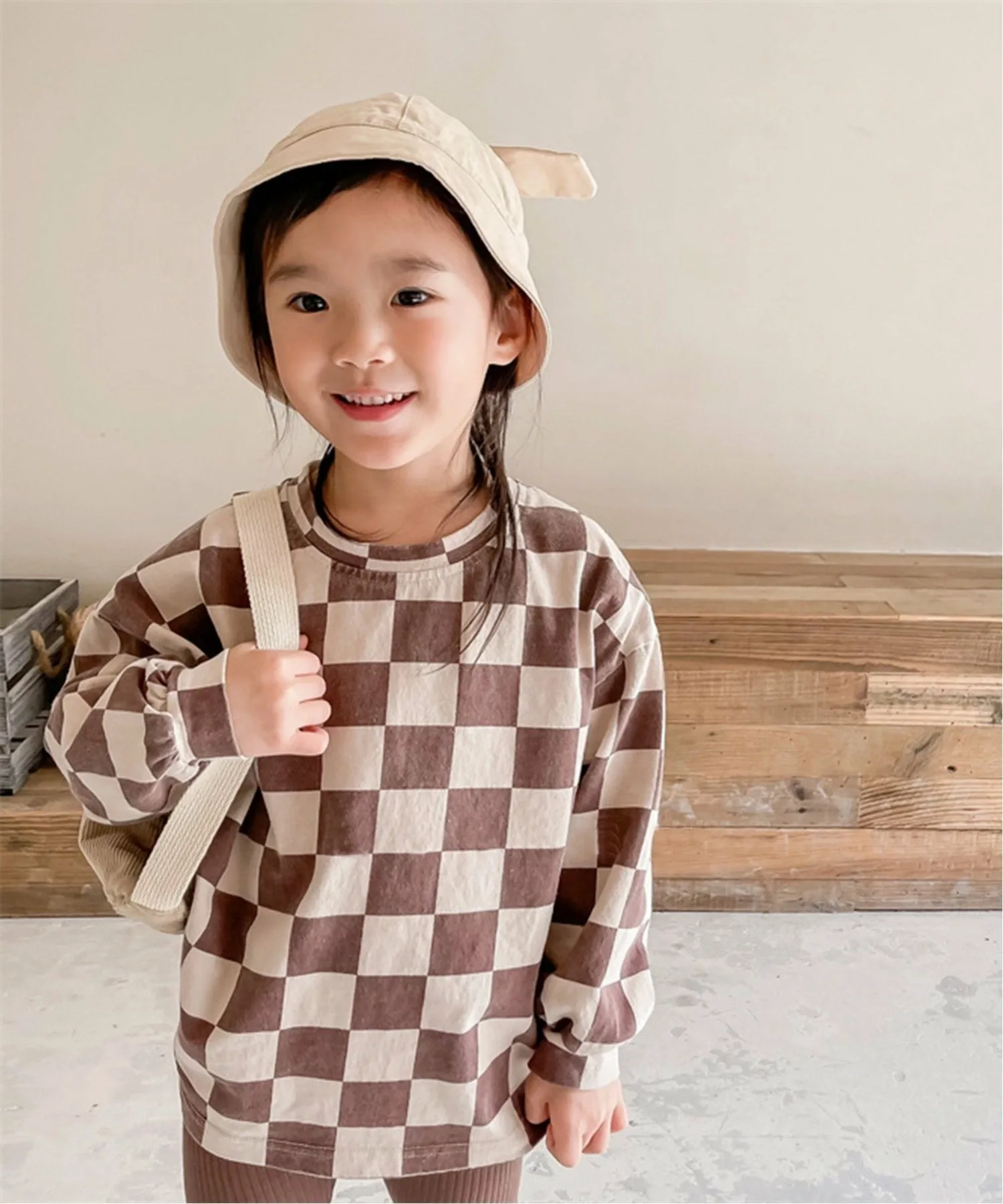 Топ в клетку с блочным принтом, сшитый по фигуре Aimoha Kids, brown — фото 2