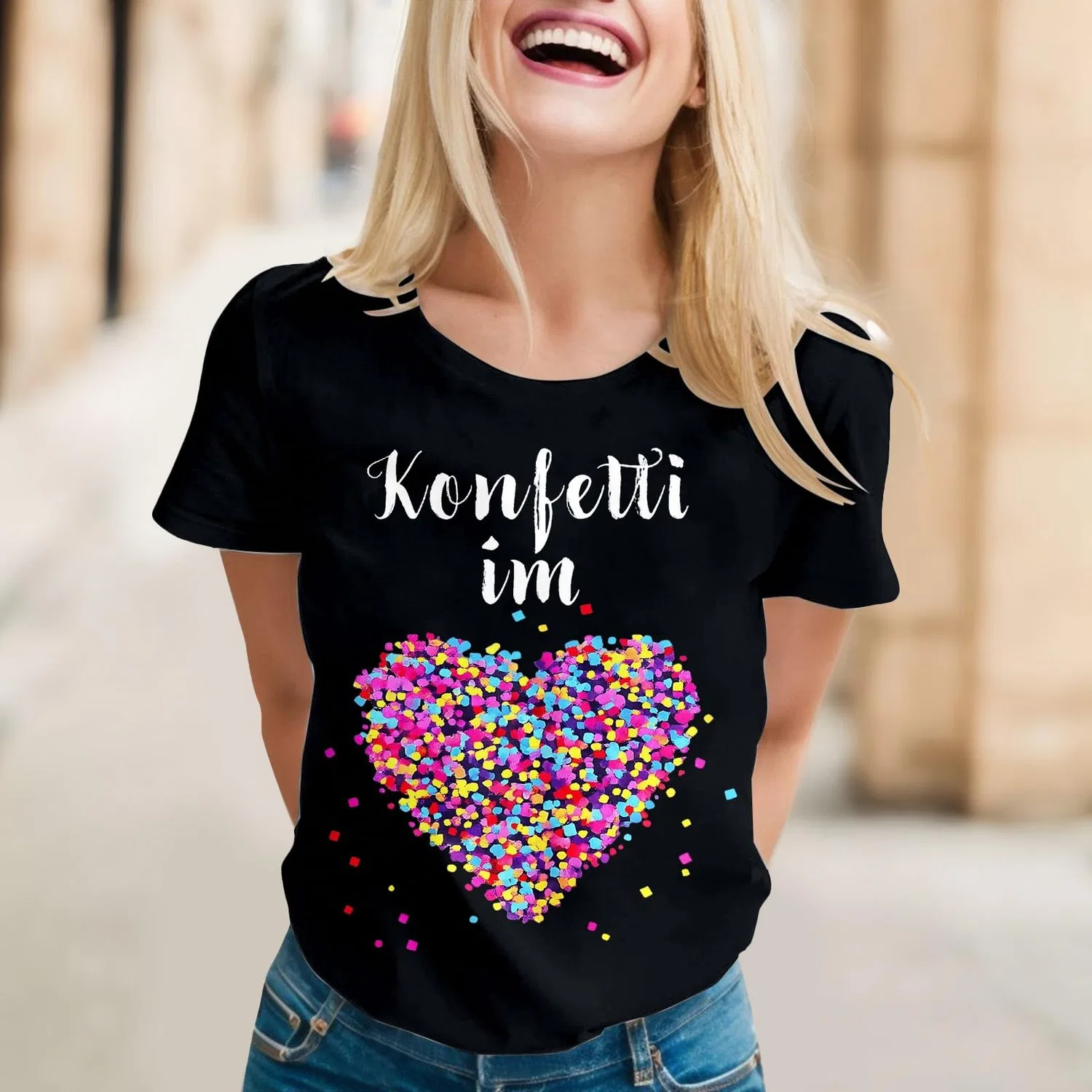 Женская футболка с принтом Confetti Heart Print, Nero-d — фото 2