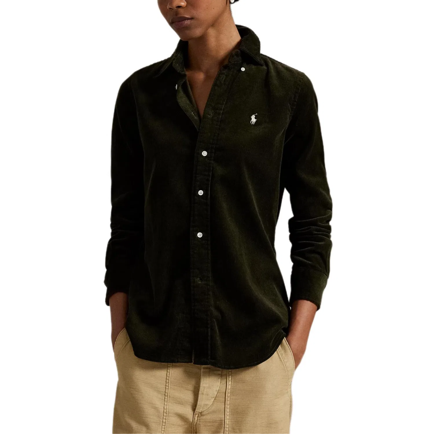 Женская рубашка Slim Fit Polo Ralph Lauren, Olive Green — фото 3