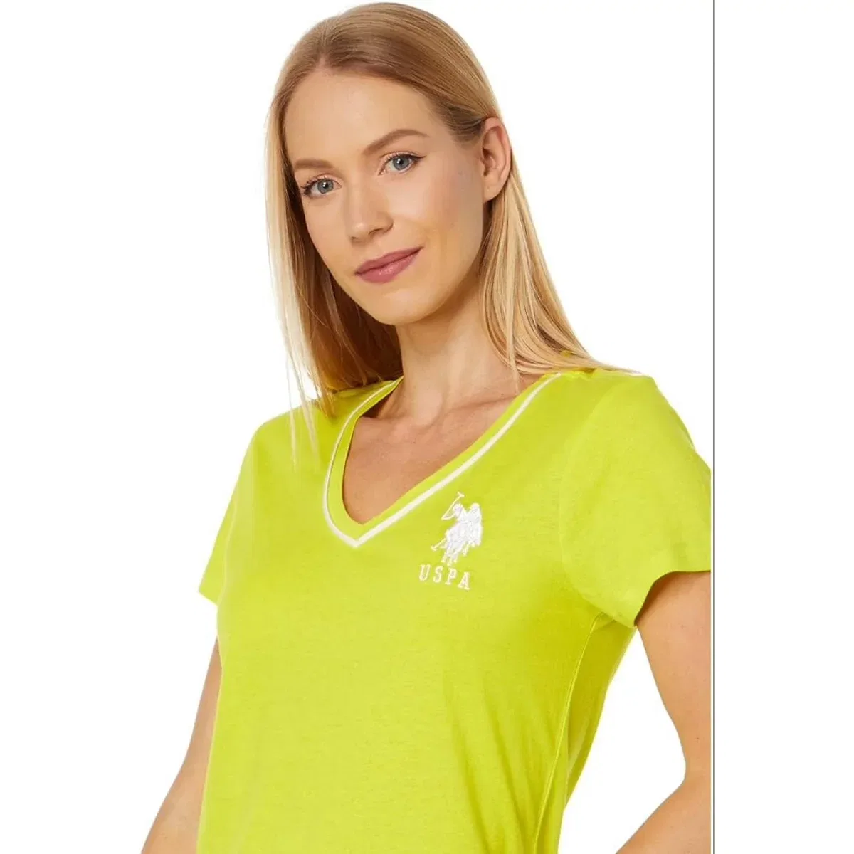 Женская футболка с V-образным вырезом U.S. Polo Assn., Electric Green — фото 2