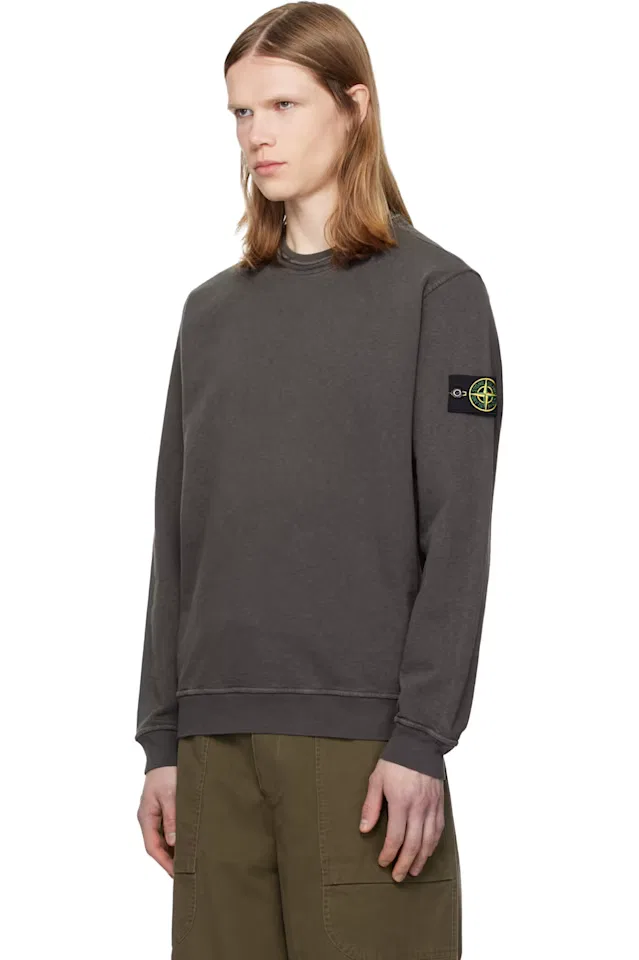 Серый свитшот с эффектом состаренности из флиса Malfilé Stone Island — фото 4