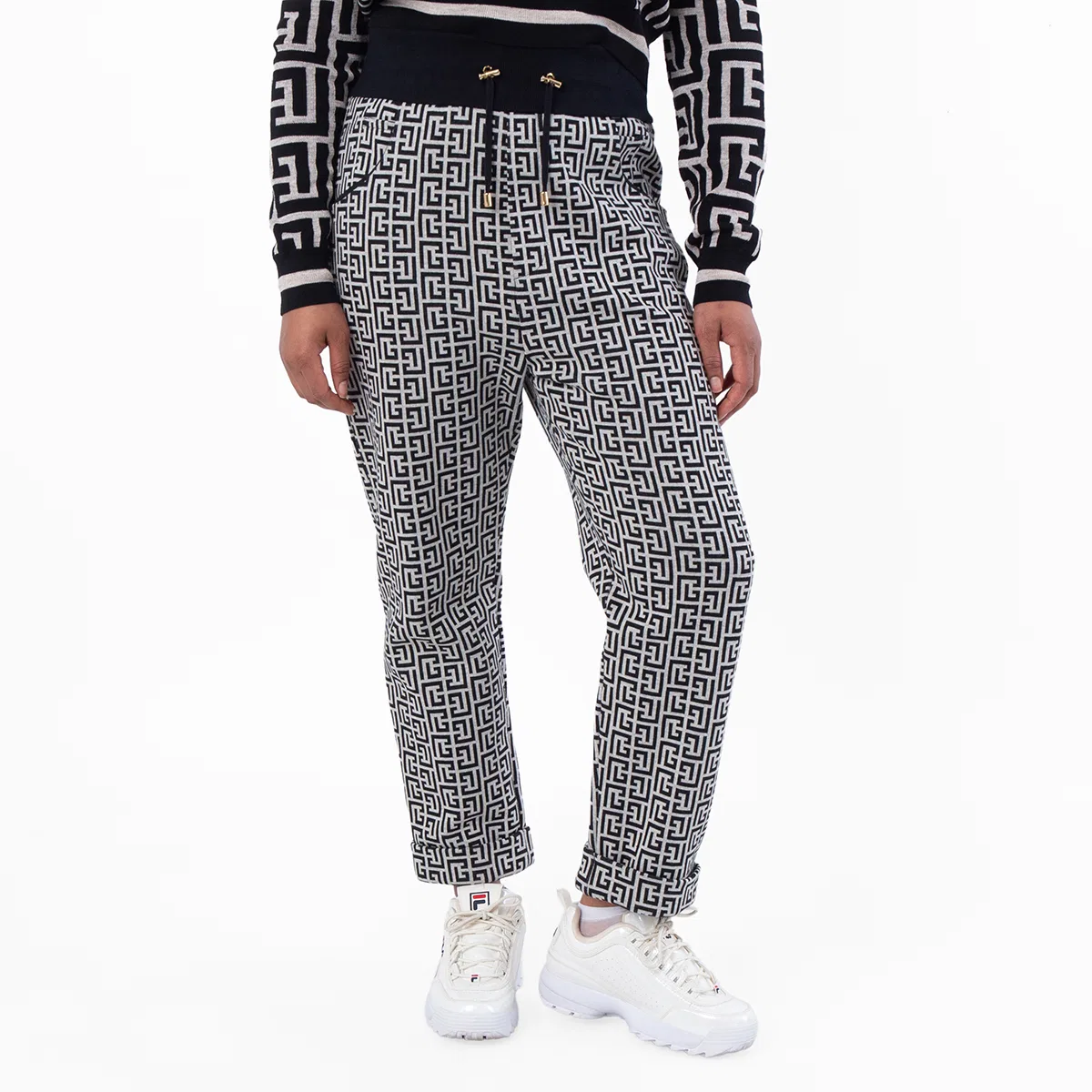 Брюки с монограммой Balmain, Ivoire/Black