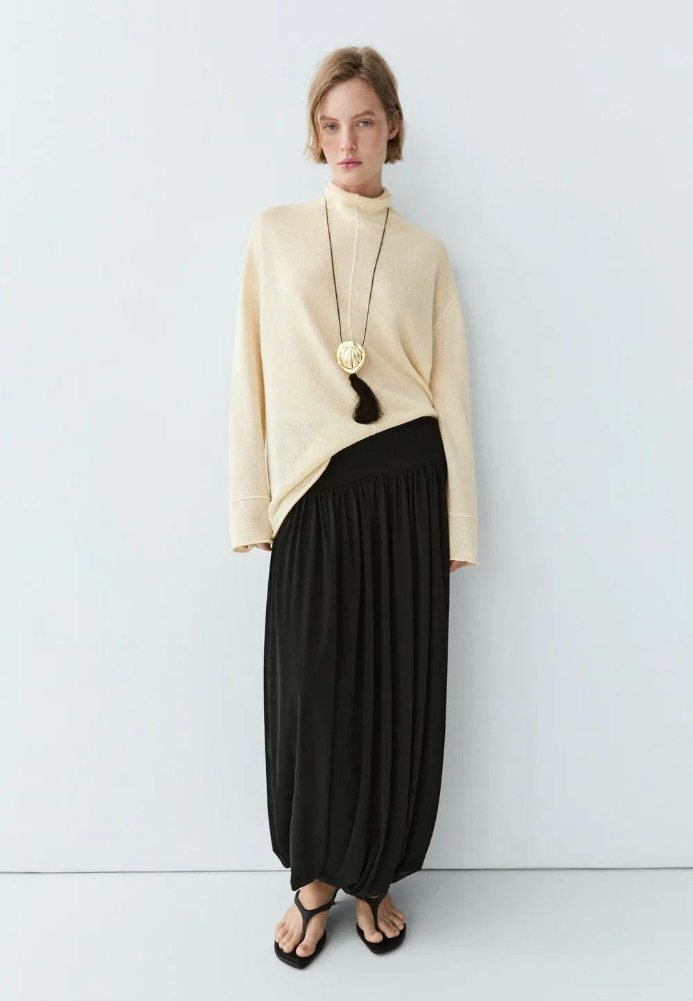 Струящаяся юбка с эффектом воздушного шара - юбка-шар Massimo Dutti, Black