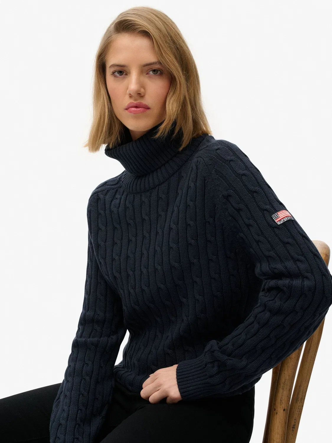 Свитер с высоким воротом свободного кроя, Slouchy Cable Roll Neck Superdry, синий — фото 4