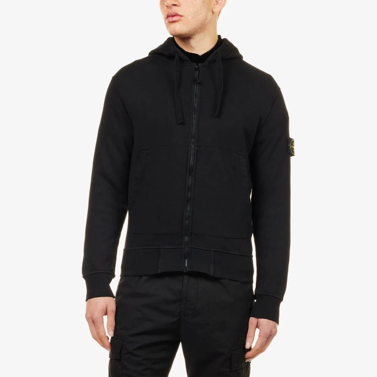 Хлопковая толстовка на молнии с нашивкой бренда Stone Island, черный — фото 3