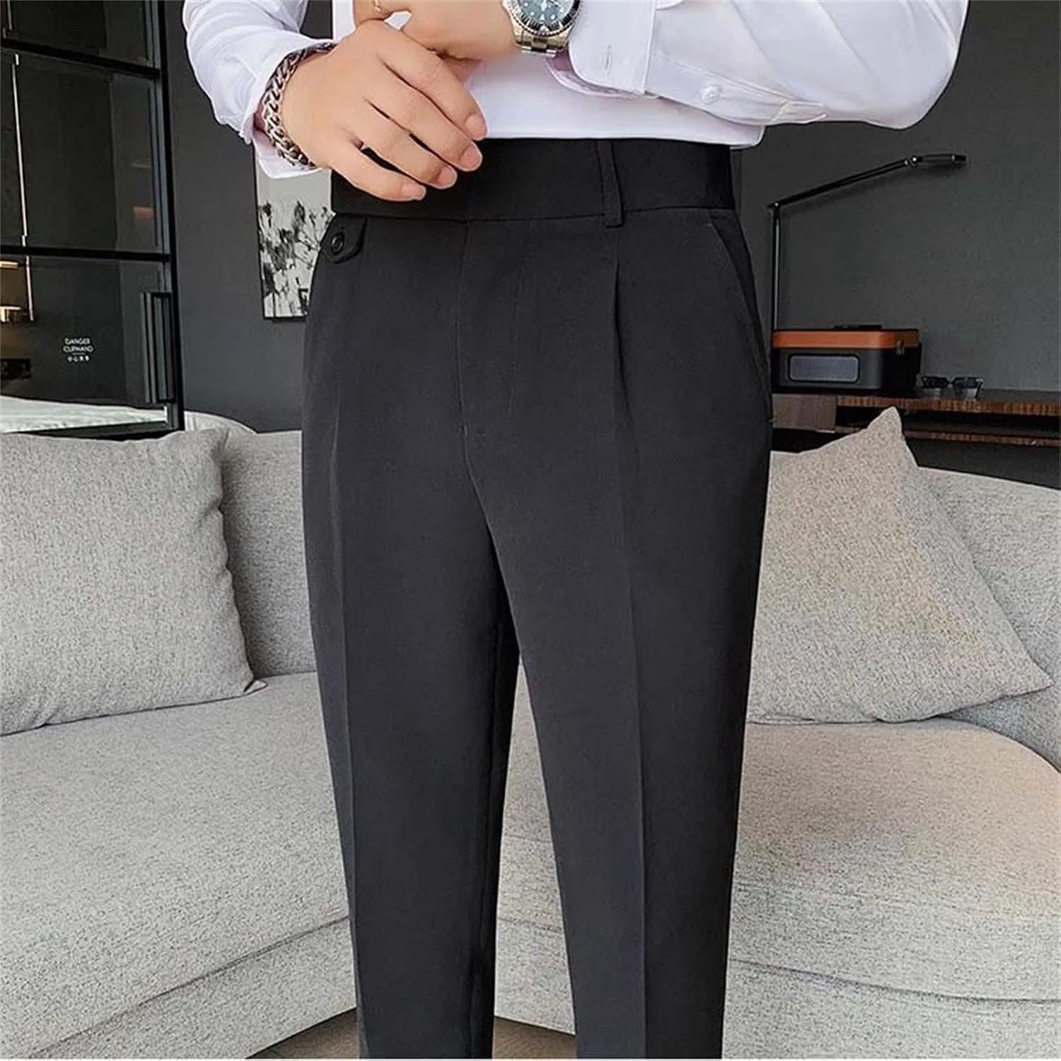 Мужские классические брюки из твила, Slim Fit, чёрный — фото 2