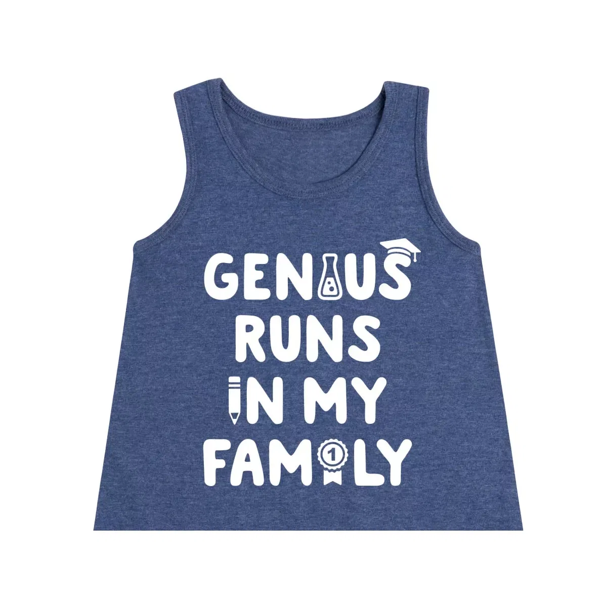 Детское платье-трапеция для девочек без рукавов Genius Runs In My Family Instant Message, Heather Navy — фото 2