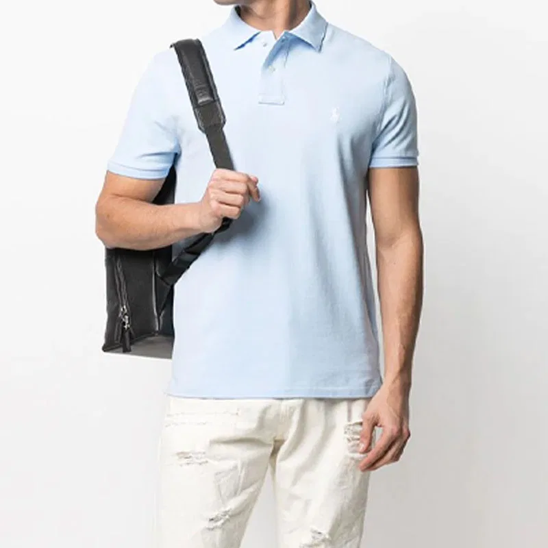 Мужское поло с коротким рукавом Custom Slim Fit Polo Ralph Lauren, Blue — фото 4