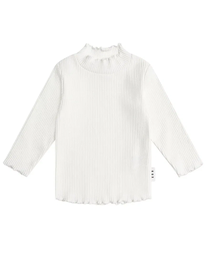 Детский лонгслив с длинным рукавом и рубчиком Almond Milk Rib Skivvy Huxbaby, White