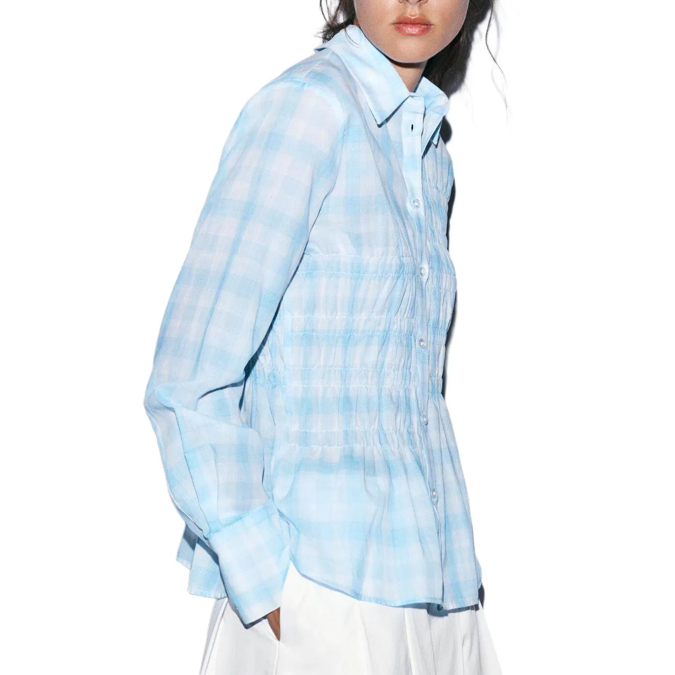 Женская рубашка с лацканами Sky Blue ZARA, Небесно-Голубой — фото 4