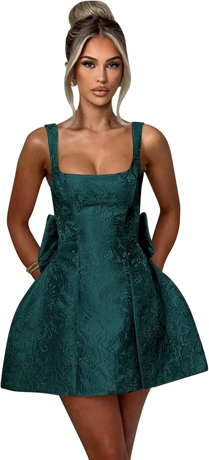 Женское коктейльное платье с бантом Jacquard Satin, Teal